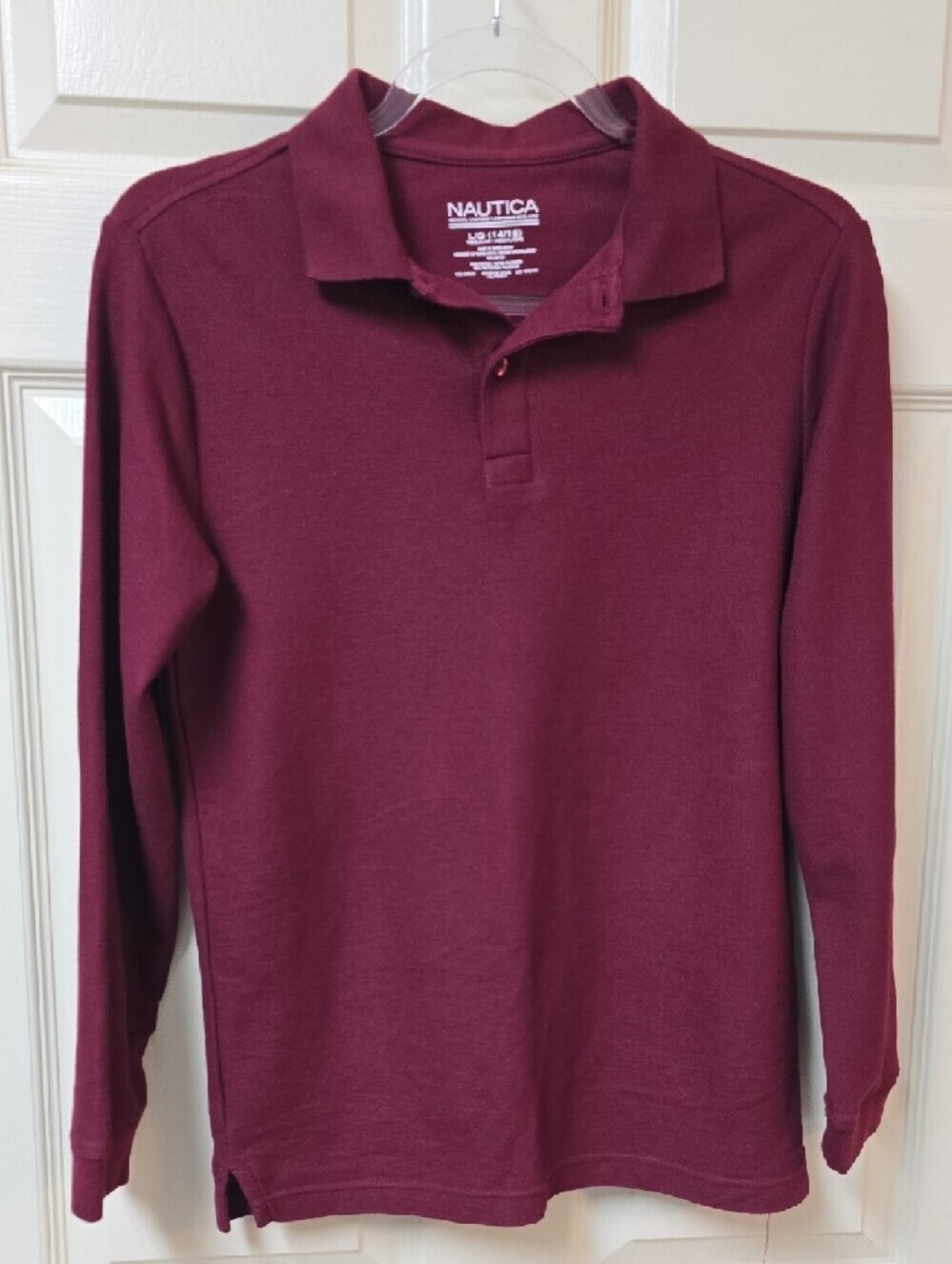 Nautica | Boy's | Long-Sleeve | Polo Shirt | Burgundy | Size L (14/16)